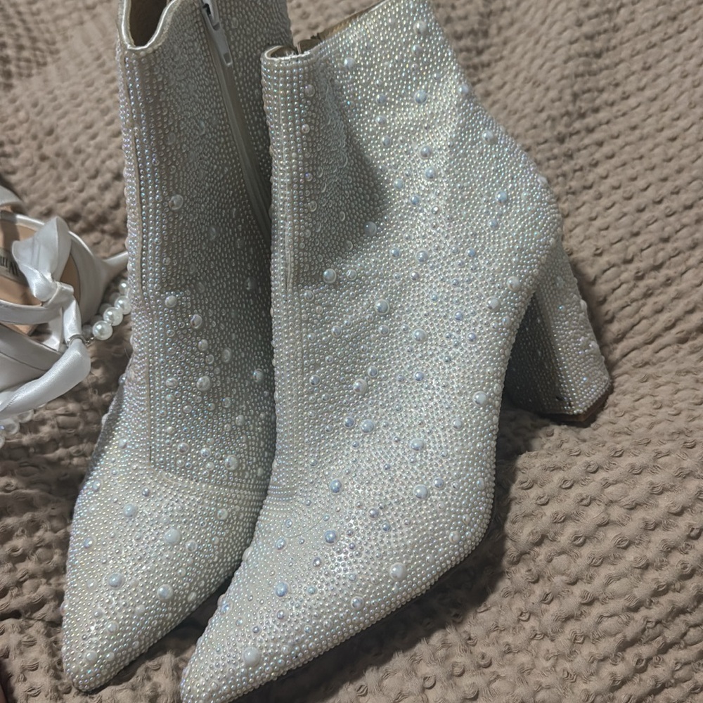 Betsey Johnson Pearl-Embellished Ankle Boots